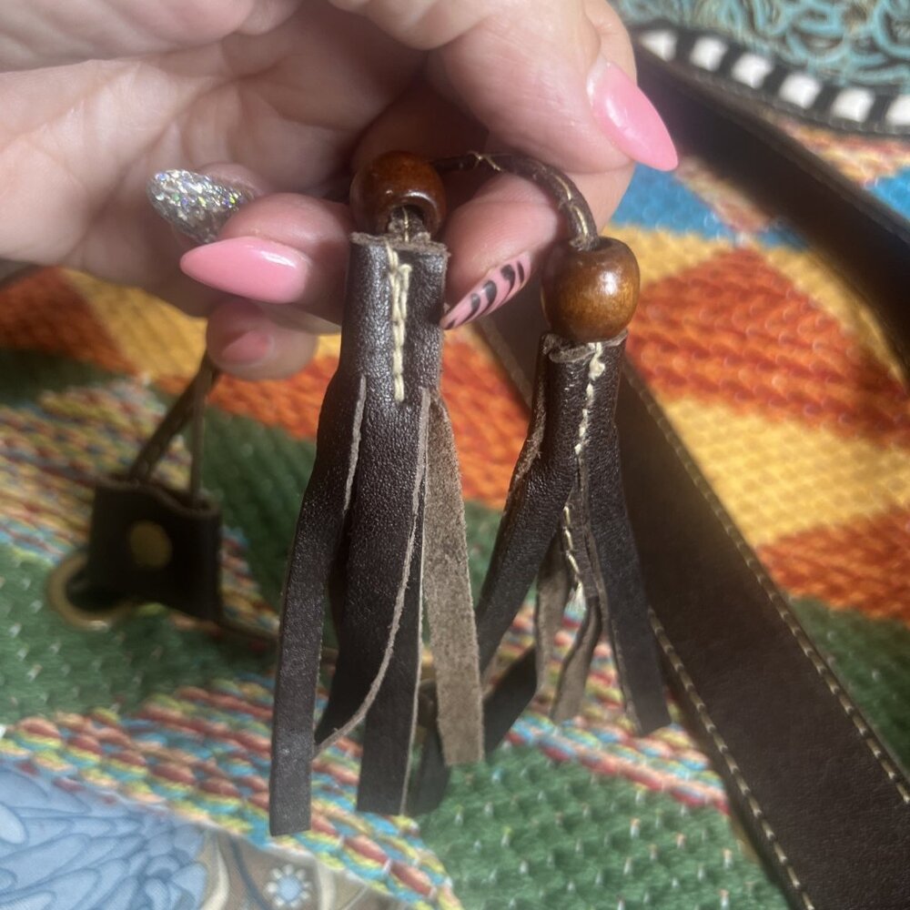 Myra Bag Handmade Bohemian Western Bucket Bag Upcycled Canvas & Cowhide Leather - Picture 12 of 16